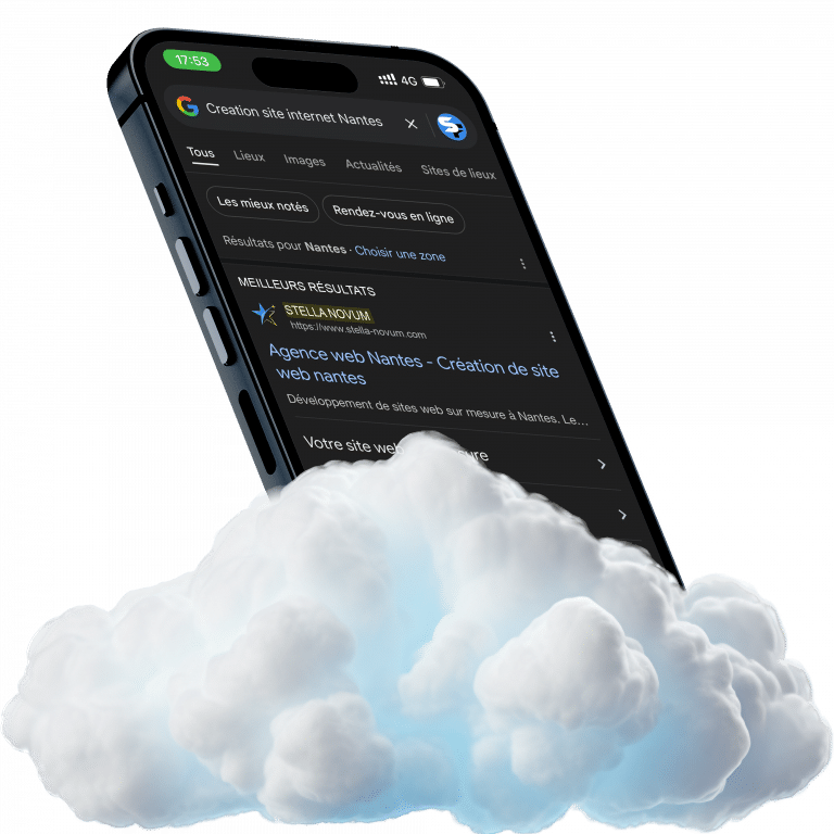 Image montrant un smartphone et un nuage symbolisant l’apparition d’un site dans les premiers résultats Google.