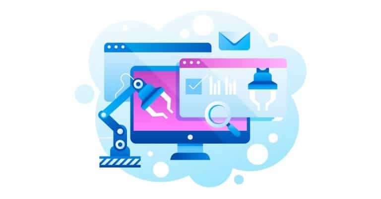 Illustration de l’intelligence artificielle appliquée à la création de sites web, avec automatisation et optimisation des processus.