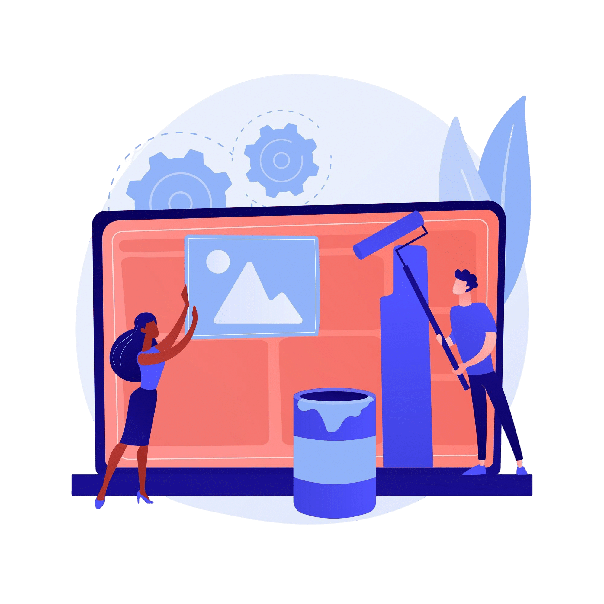 Illustration d’une équipe réalisant la refonte d’un site WordPress avec mise à jour du design, des contenus et de la performance.