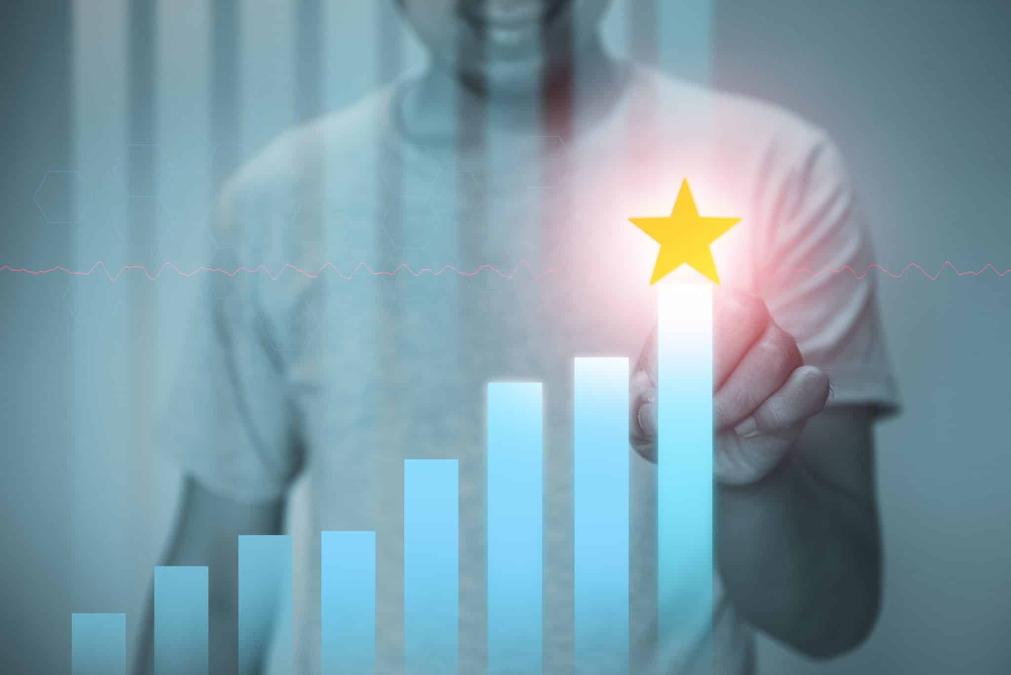 Illustration d’une personne touchant une étoile au-dessus d’un graphique en progression
