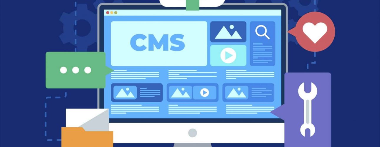 Écran d’ordinateur affichant une interface CMS avec des images, des icônes et un cloud, représentant la gestion de contenu d’un site web.